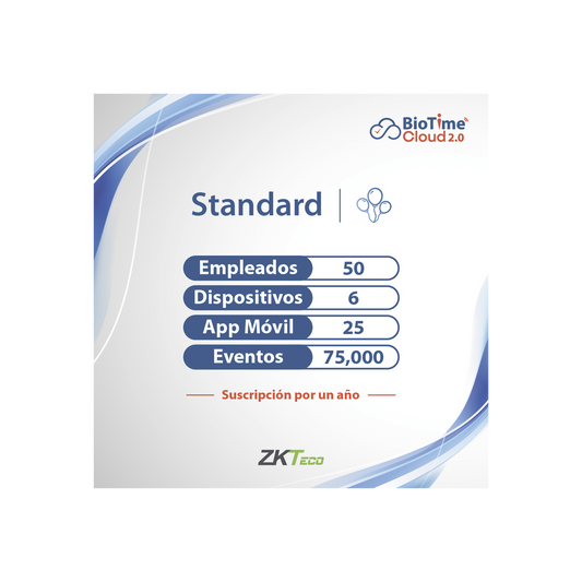 LICENCIA STANDART BIOTIME CLOUD 2.0  / 50 USUARIOS / 6 DISPOSITIVOS (Licencia Anual)