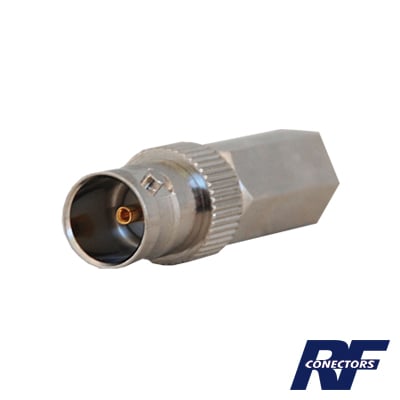 Conector BNC Hembra en 75 Ohm, Tipo Roscable para cable Coaxial RG-59/U, NÃ­quel/ Plata/ Delrin.