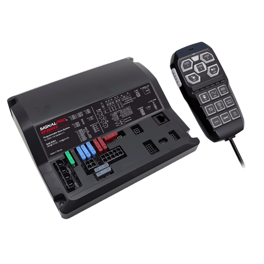 Sirena Vehicular de 200W de Potencia, Programable, Con Controlador Unimando de 15 Botones Para Control de Tonos, 12 Salidas Auxiliares y MicrÃ³fono