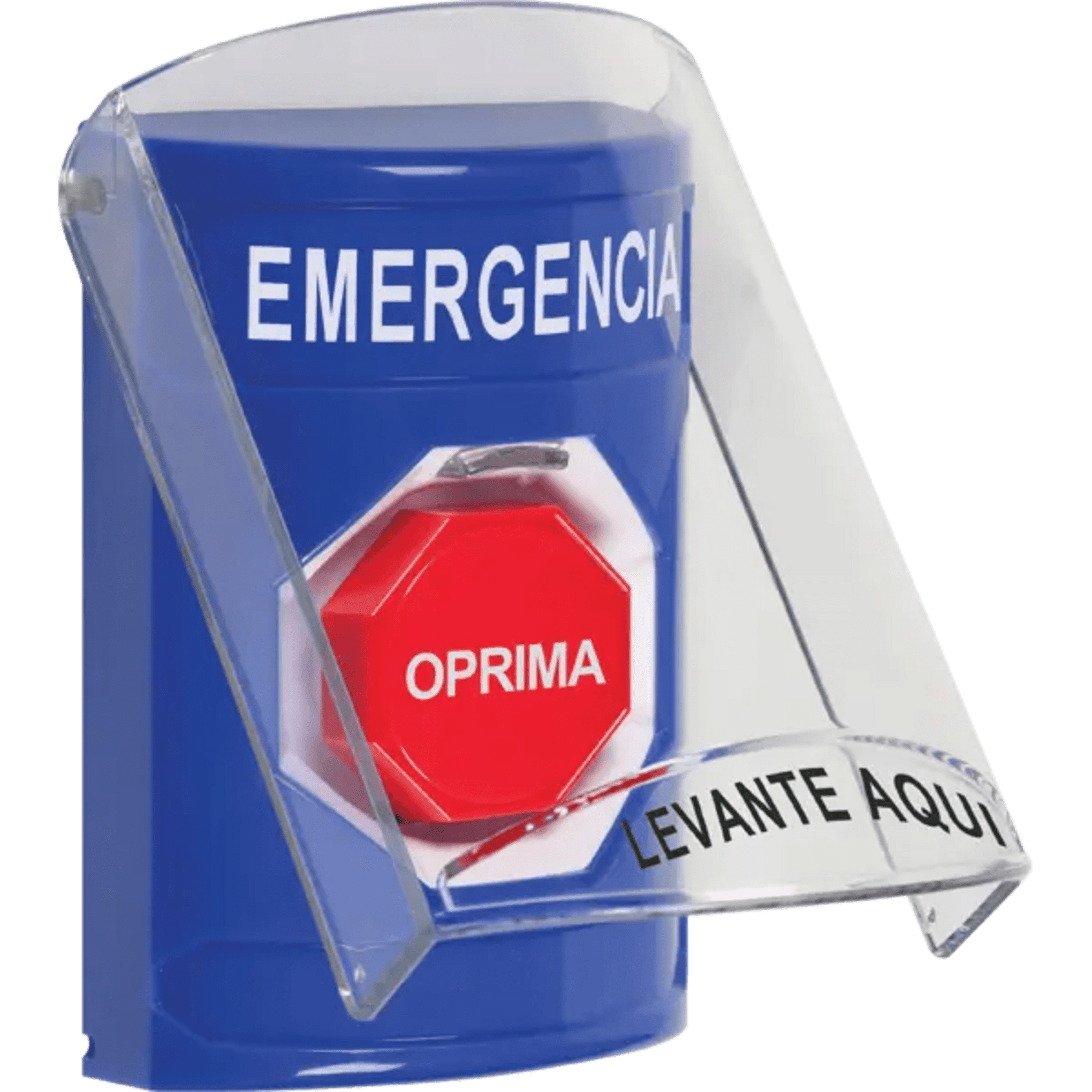 ?BotÃ³n MultipropÃ³sito, Color Azul, De Superficie, Con Tapa De Policarbonato, Sin Bocina Pre Alarma, Solo Interior, Llave Para Restablecer, Texto De Emergencia, EspaÃ±ol