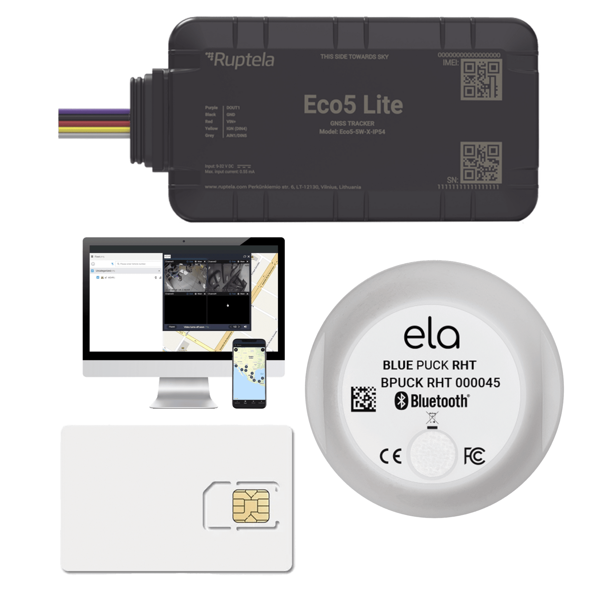 Rastreador Vehicular y Monitoreo de Flota / BLE 5.0 y GNSS / LTE CAT1 y LTE-M con Respaldo 2G / GNSS U-blox / MiKado IP54 / -20 Â°C a +40 Â°C / AcelerÃ³metro de 3 Ejes / Suministro 9-32 V / BaterÃ­a Interna
