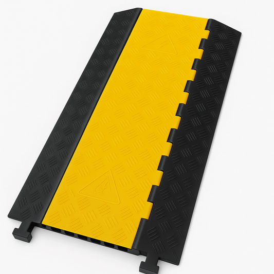 Protector de Cable de 3 Canales / Base de Goma y Tapa de PlÃ¡stico / TamaÃ±o del Canal 56x55MM / Capacidad de Carga 6.1 Toneladas / Longitud 90 cm / Ancho del Contorno 50 cm / Altura 7.5 cm / Color Amarillo-Negro / Material Hule