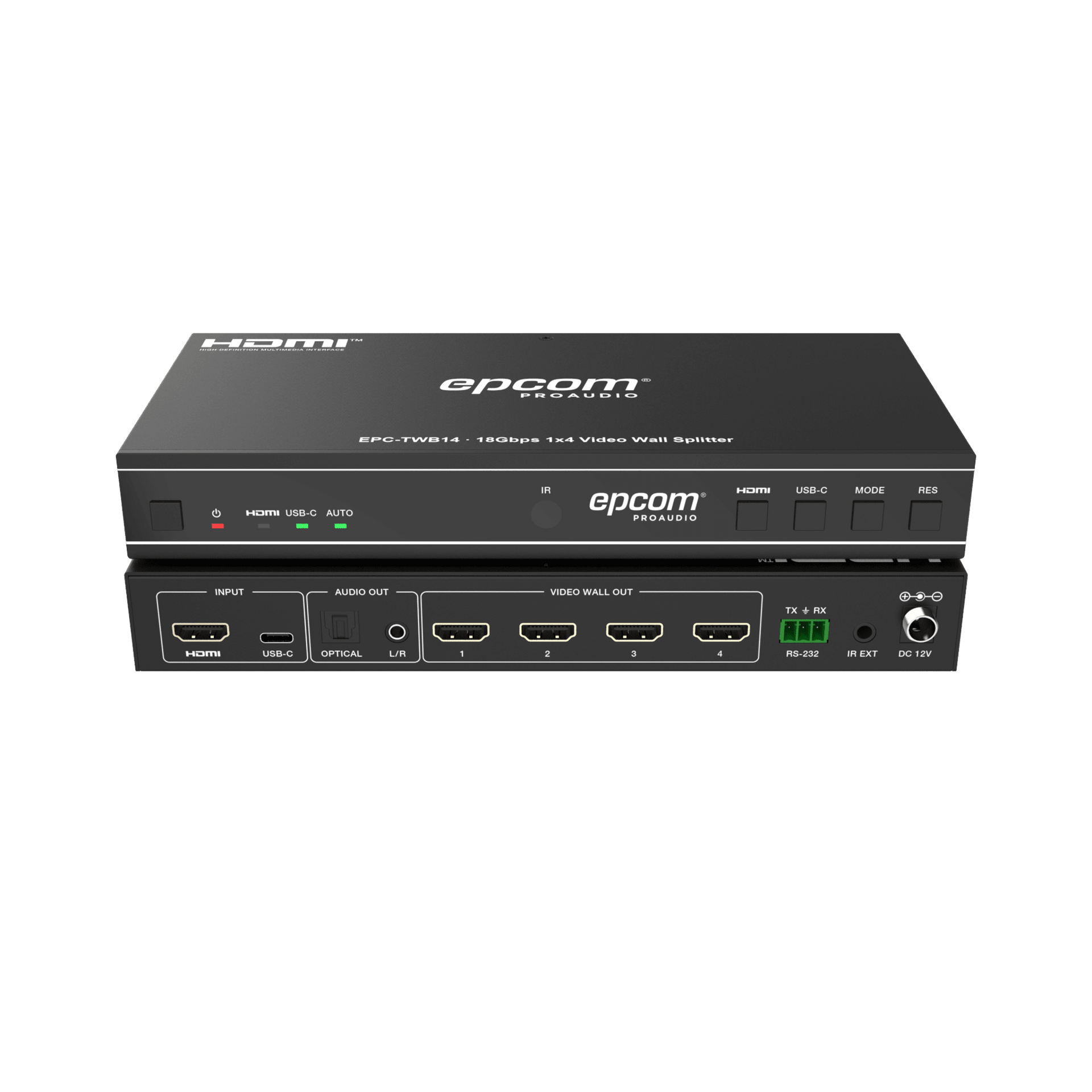 Videowall 4K 1x4 | HDMI & USB-C | 8 Modos de Visualización | Audio Óptico/Analógico | Control RS-232/IR | Plug & Play