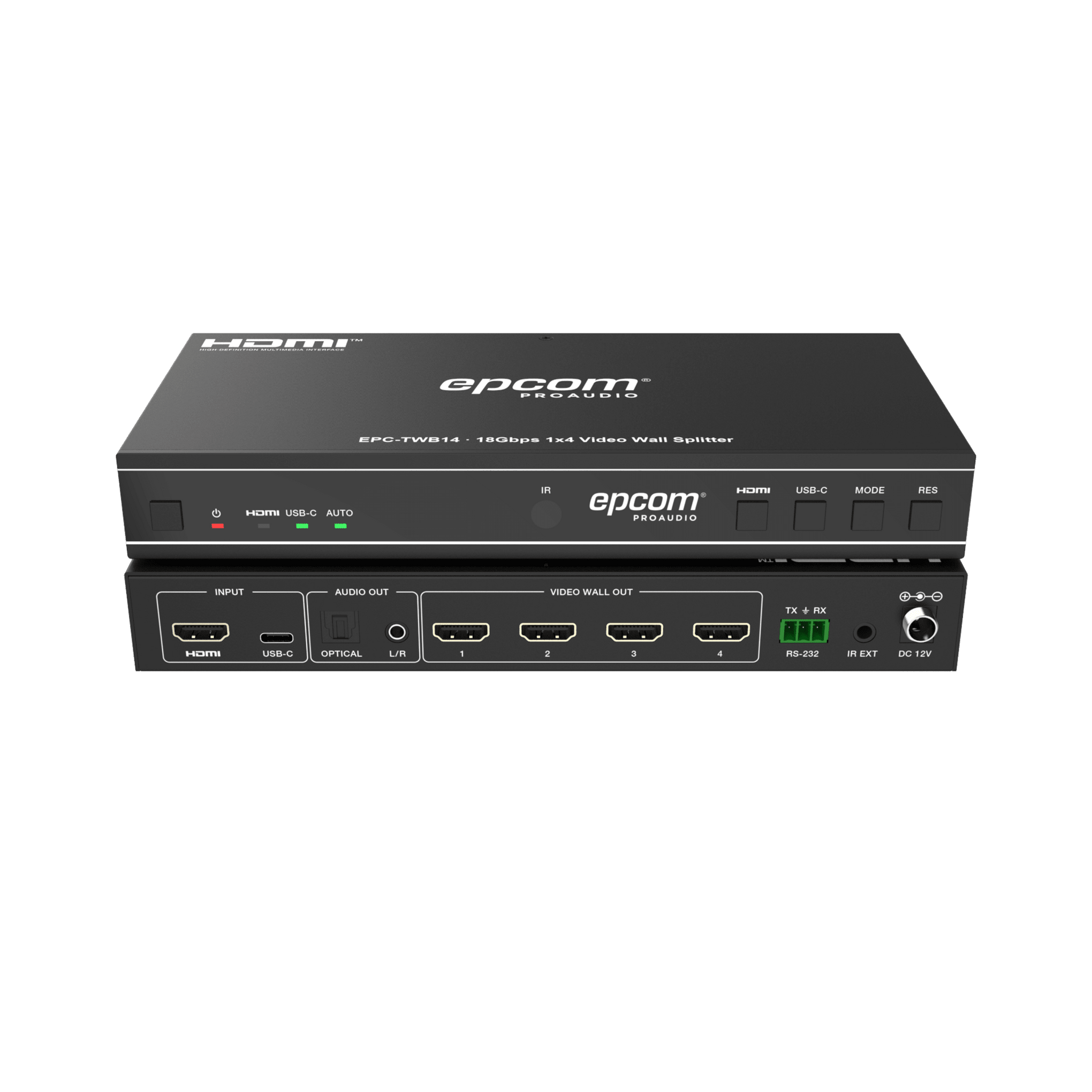 Videowall 4K 1x4 | HDMI & USB-C | 8 Modos de Visualización | Audio Óptico/Analógico | Control RS-232/IR | Plug & Play