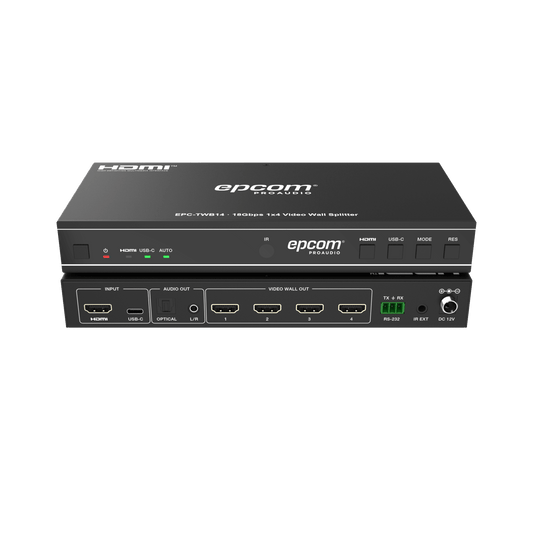 Videowall 4K 1x4 | HDMI & USB-C | 8 Modos de Visualización | Audio Óptico/Analógico | Control RS-232/IR | Plug & Play