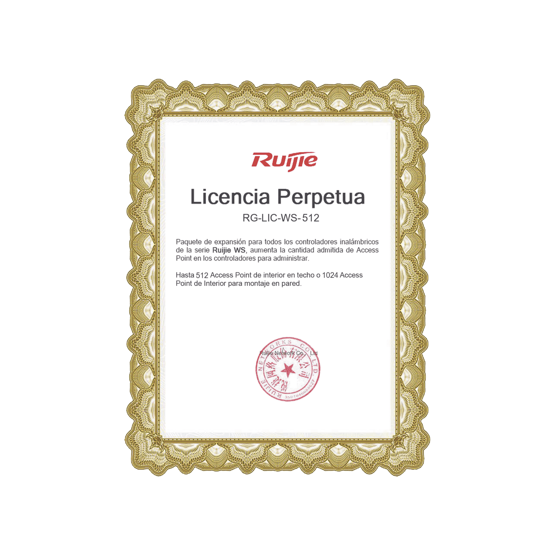 Paquete de expansiÃ³n para controladores inalÃ¡mbricos serie Ruijie WS hasta 512 APs interior en techo o 1024 APs interior montaje en pared.