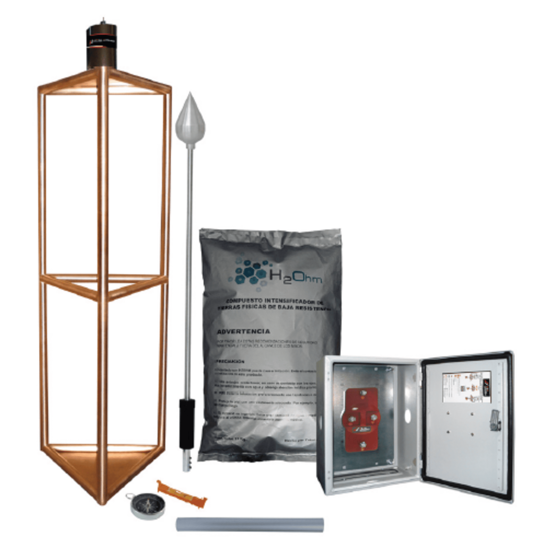 Kit de Pararrayo con Punta con DiÃ¡metro de ProtecciÃ³n de 300 metros, fabricado en Acero Inoxidable.