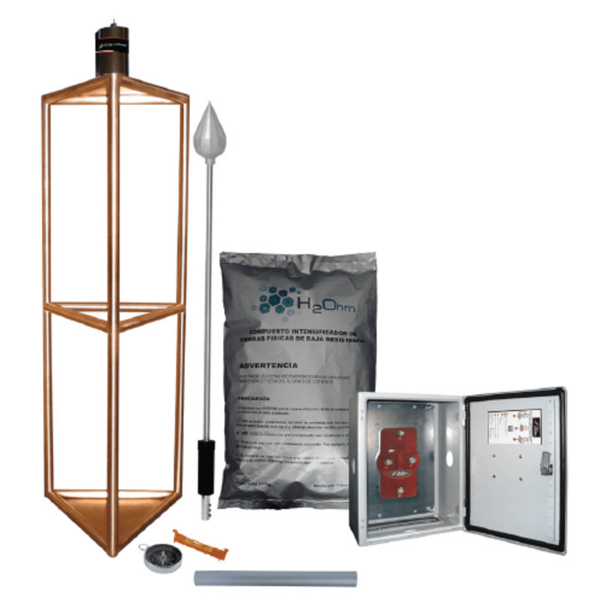 Kit de Pararrayo con Punta con DiÃ¡metro de ProtecciÃ³n de 300 metros, fabricado en Acero Inoxidable.