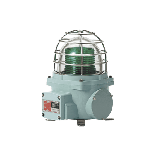 Baliza con luz LED color Verde con patrÃ³n de destello fijo o flasheante, ideal para zonas y Ã¡reas peligrosas, opera en un rango de 120 VCA