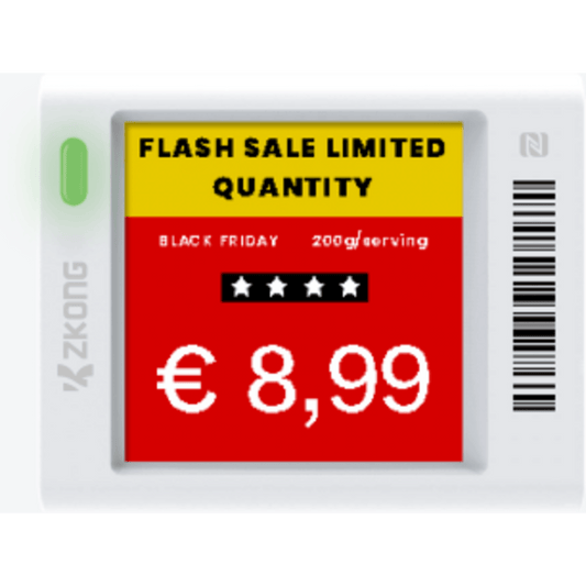 Etiqueta ElectrÃ³nica de EstanterÃ­a ESL 1.5" / Pantalla EPD GrÃ¡fica Matriz de Puntos 152x152 pÃ­xeles / 4 Colores (Negro Blanco Rojo Amarillo) / BLE 5.0 con EncriptaciÃ³n AES-128 / AutonomÃ­a 3 AÃ±os con 4