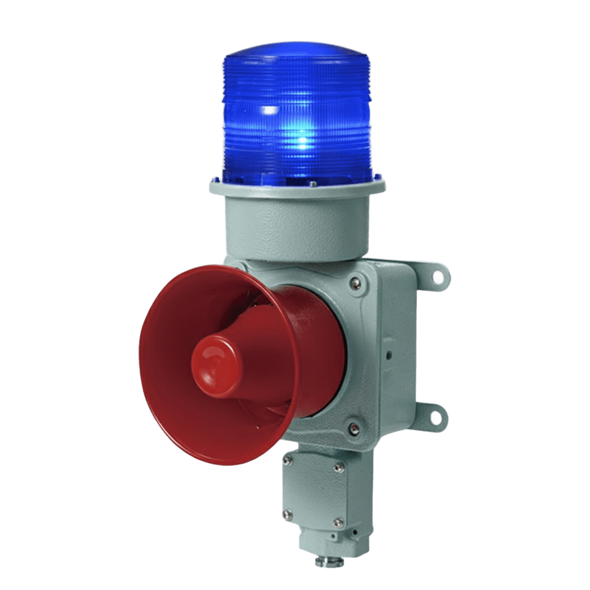 CombinaciÃ³n de baliza LED color Azul con sirena electrÃ³nica para aplicaciones de la industria pesada  mÃ¡x.114 dB a 220 VCA