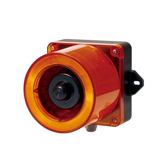 Combinacion de baliza LED color Ãmbar y sirena electrÃ³nica de 31 tonos resistente a la intemperie de volumen mÃ¡x. 123 dB a 12-24 VCD