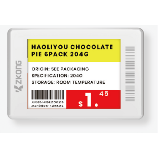 Etiqueta ElectrÃ³nica de EstanterÃ­a ESL 1.8 Pulgadas / Pantalla EPD a Color 224x168 pÃ­xeles / 4 Colores (Negro, Blanco, Rojo, Amarillo) / BaterÃ­a 5 AÃ±os / Bluetooth LE 5.1 / GestiÃ³n en la Nube / NFC / CE ROHS FCC