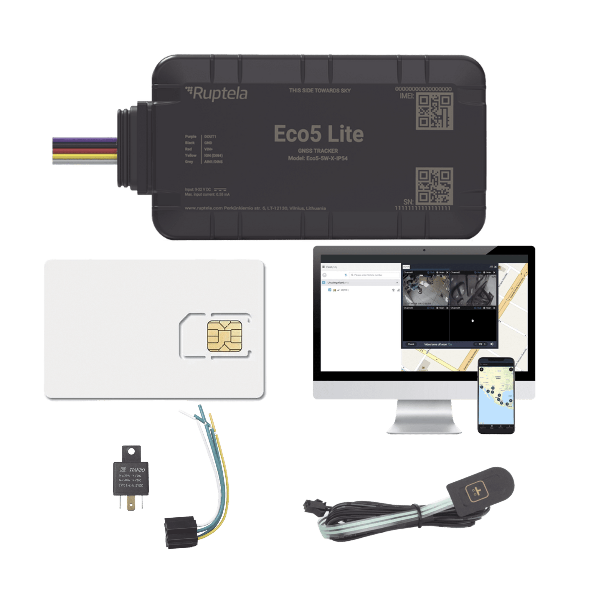 Rastreador Vehicular y Monitoreo de Flota / BLE 5.0 y GNSS / LTE CAT1 y LTE-M con Respaldo 2G / GNSS U-blox / MiKado IP54 / -20 Â°C a +40 Â°C / AcelerÃ³metro de 3 Ejes / Suministro 9-32 V / BaterÃ­a Interna