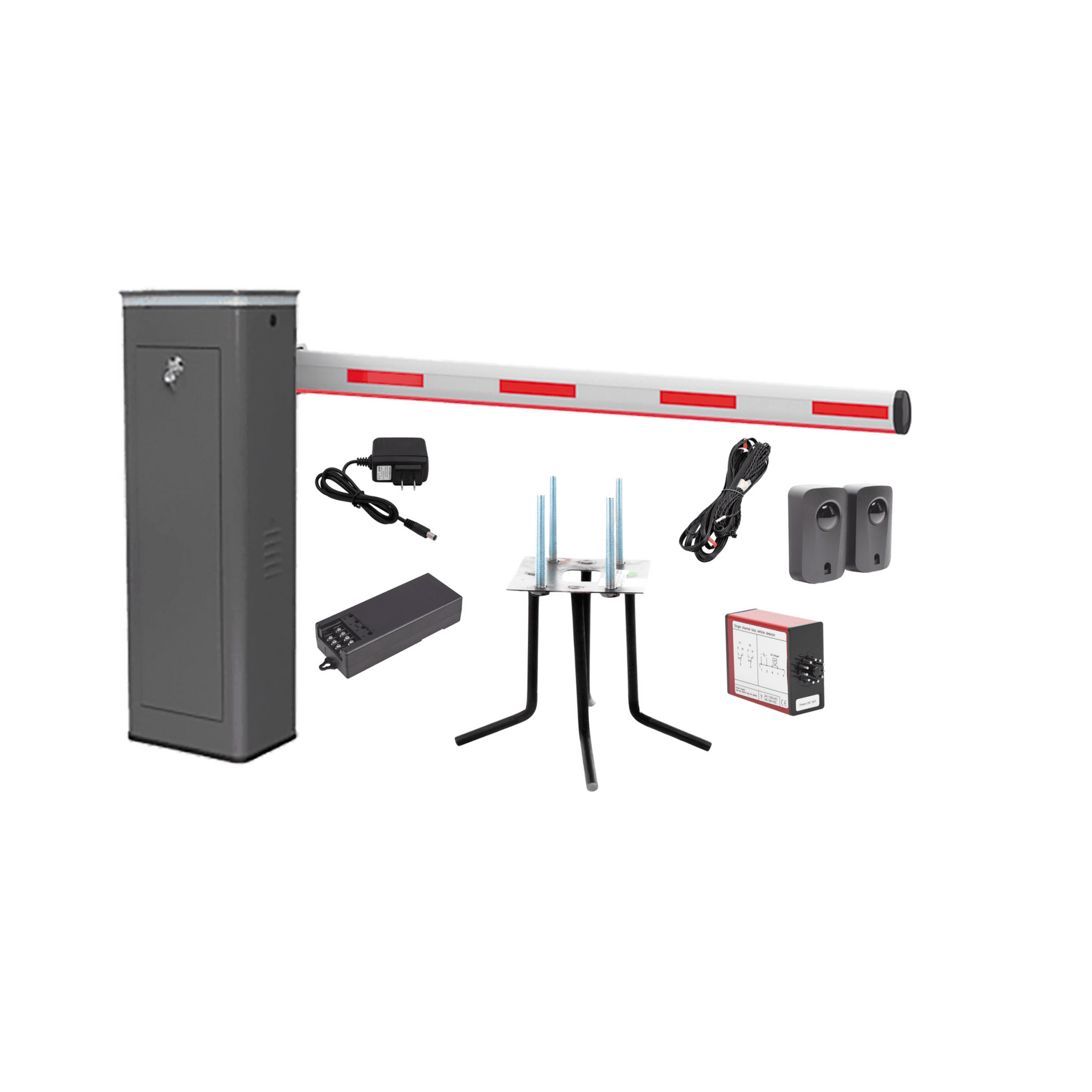 Kit COMPLETO Barrera Derecha XBS Con Corona LED / Brazo Iluminado de 5M / Incluye Sensor de Masa, Transformador, Lazo MagnÃ©tico, Ancla, Fotoceldas y 2 Controles InalÃ¡mbricos