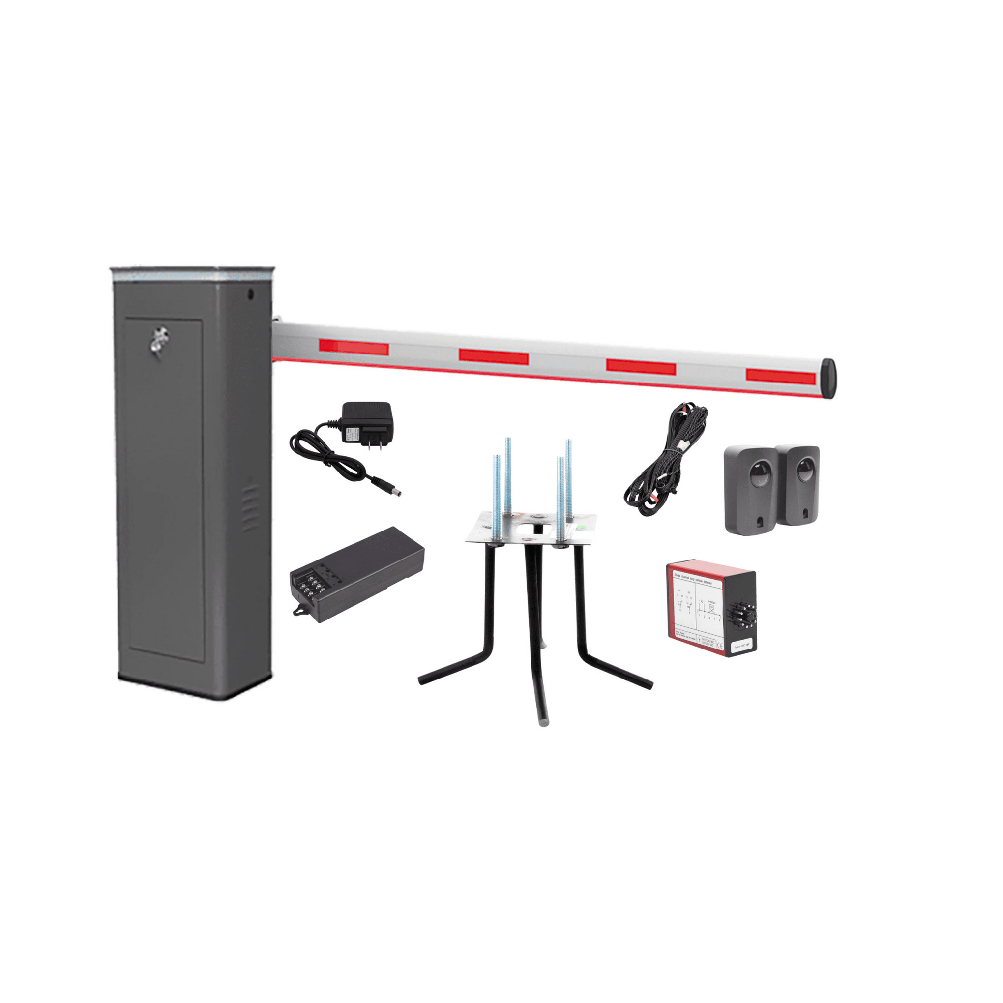 Kit COMPLETO Barrera Derecha XBS Con Corona LED / Brazo Iluminado de 5M / Incluye Sensor de Masa, Transformador, Lazo MagnÃ©tico, Ancla, Fotoceldas y 2 Controles InalÃ¡mbricos