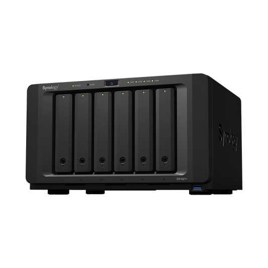 NAS Synology DiskStation DS1621+ | 6 BahÃ­as | Procesador AMD Ryzen V1500B | 4 GB DDR4 ECC | ExpansiÃ³n Hasta 16 BahÃ­as | 2 Ranuras M.2 NVMe | Puerto 10GbE RJ-45 | Compatibilidad RAID | Btrfs | VirtualizaciÃ³n | CachÃ© SSD.