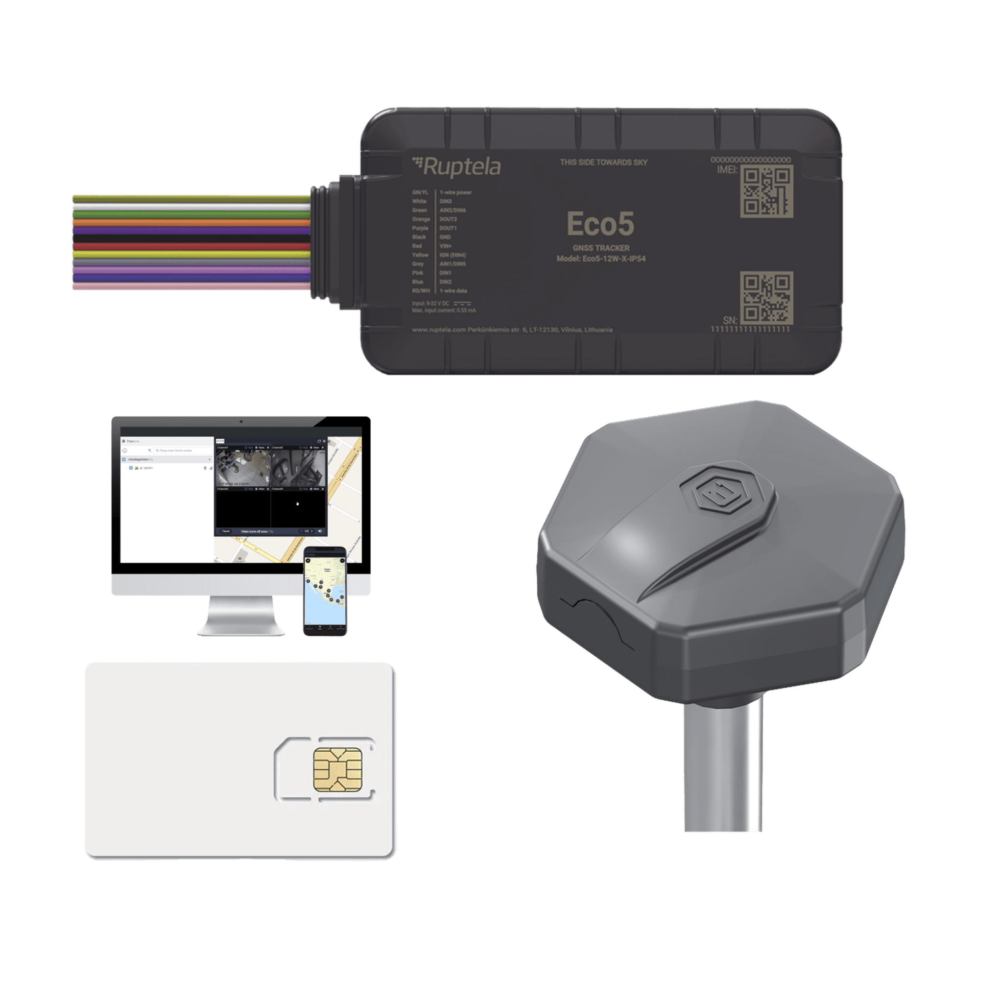 KIT Dispositivo de Rastreo Vehicular/ Sensor nivel de combustible BLE / Conectividad LTE Cat1 y LTE-M / BLE 5.0 / GNSS U-blox / Carcasa IP54 / BaterÃ­a Interna de Respaldo / Detecta Interferencias / Incluye: EPCOMGPSCODE, TDBLE1000 y SIM500MB2Y