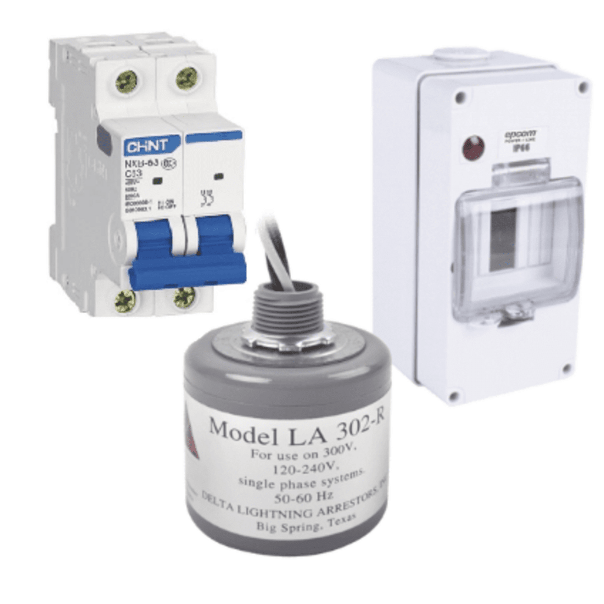 Kit de Centro de Carga Para Corriente Alterna, Breaker de hasta  400 Vca de 20 A con Supresor de Picos Transitorios.