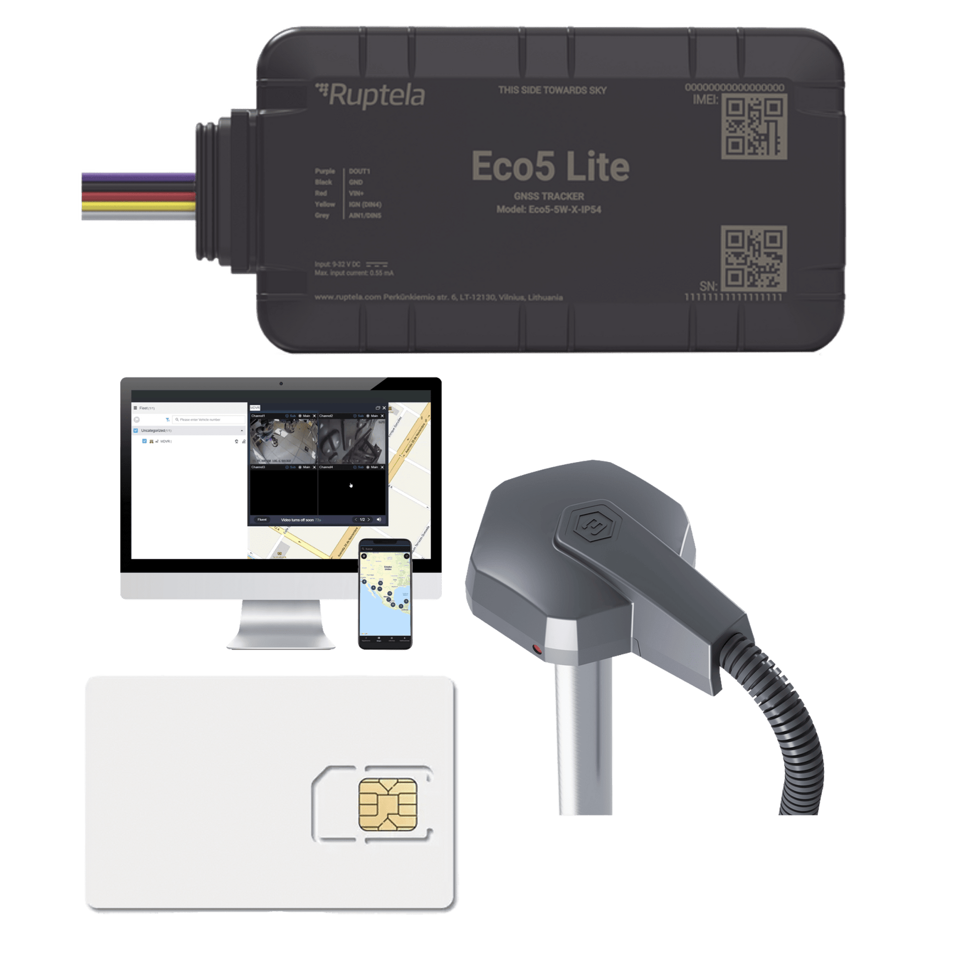 Rastreador Vehicular y Monitoreo de Flota / BLE 5.0 y GNSS / LTE CAT1 y LTE-M con Respaldo 2G / GNSS U-blox / MiKado IP54 / -20 Â°C a +40 Â°C / AcelerÃ³metro de 3 Ejes / Suministro 9-32 V / BaterÃ­a Interna