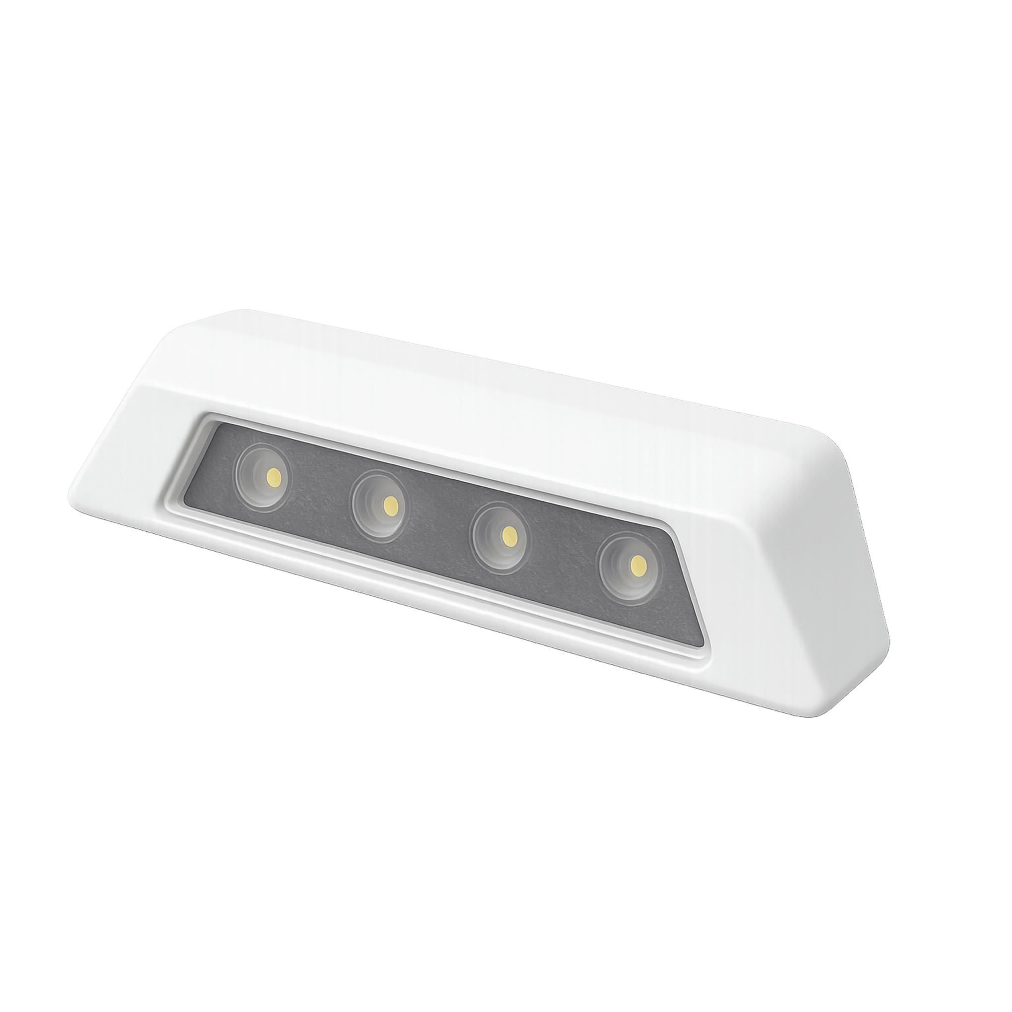 Luz de escena, 4 LED, bisel blanco, 12â24VCD, LED blanco y lente transparente