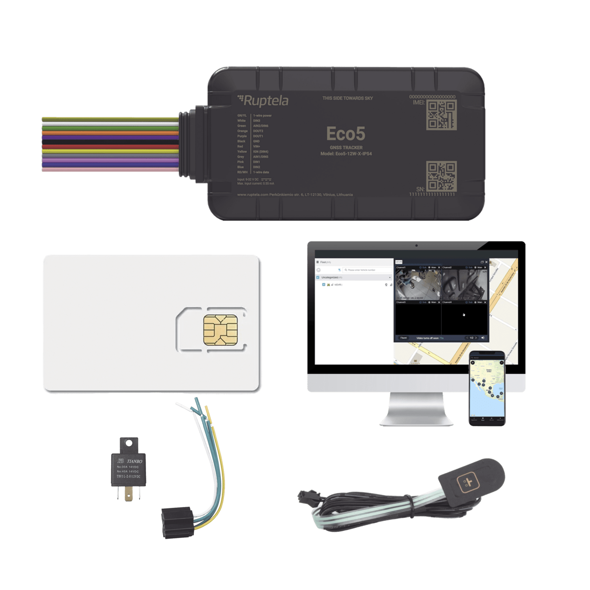 KIT Dispositivo de Rastreo Vehicular / Conectividad LTE Cat1 y LTE-M / BLE 5.0 / GNSS U-blox / Carcasa IP54 / BaterÃ­a Interna de Respaldo / Detecta Interferencias / Incluye SIM500MB2Y, EPCOMGPSCODE, Relay y boton SOS