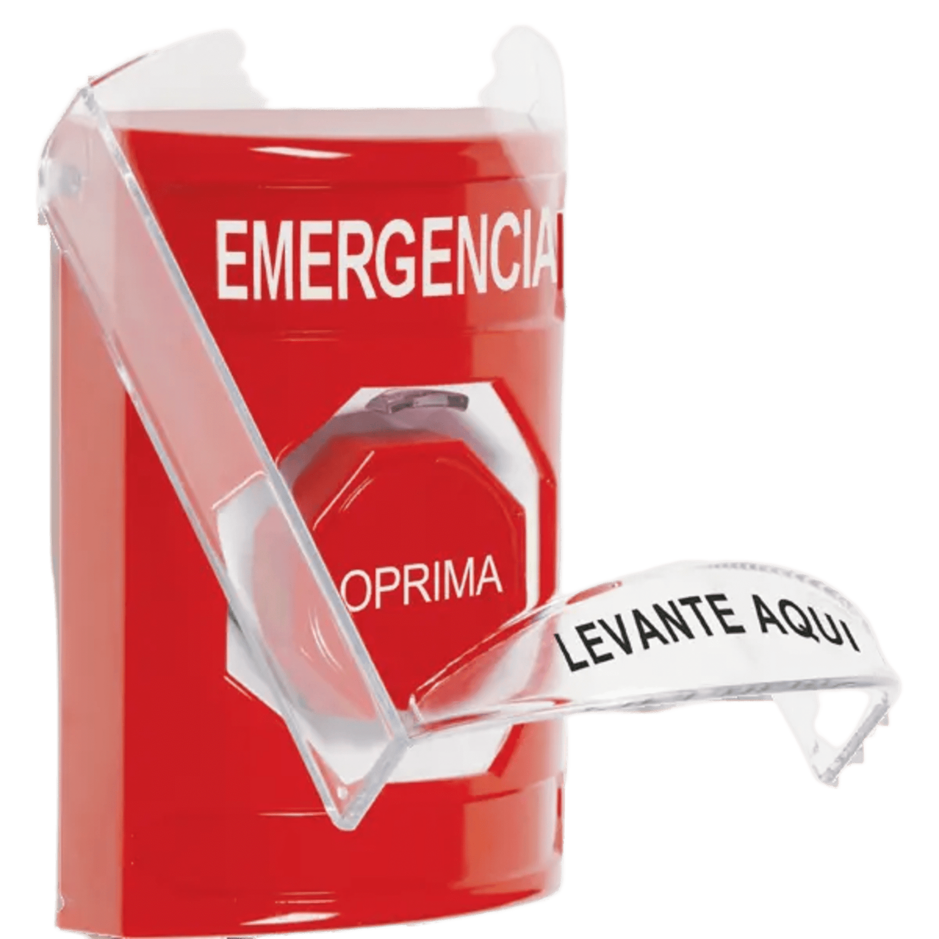??BotÃ³n MultipropÃ³sito, Color Rojo, De Superficie, Con Tapa De Policarbonato, Con Bocina Pre Alarma, Solo Interior, Llave Para Restablecer, Texto De Emergencia, EspaÃ±ol