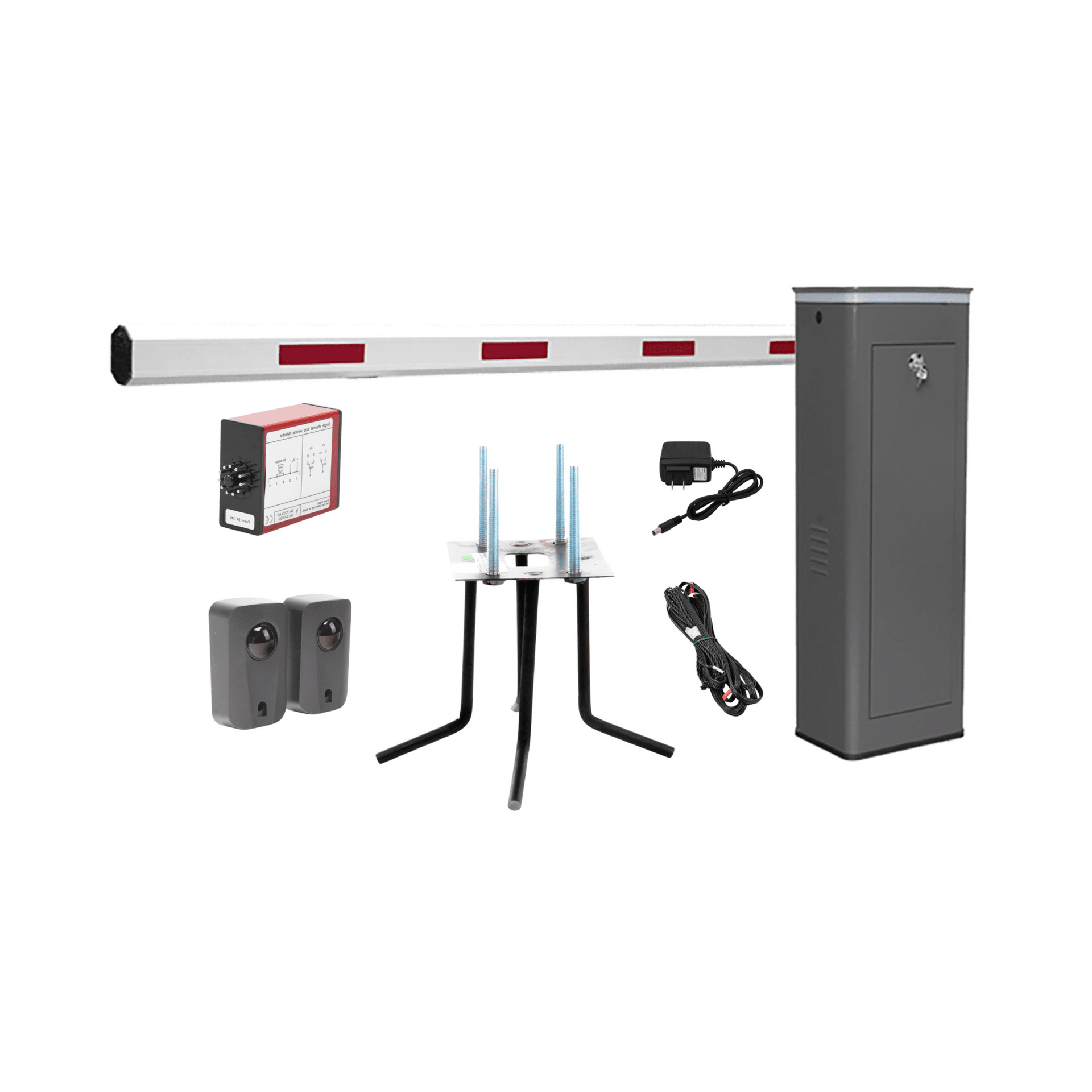 Kit COMPLETO Barrera Izquierda XBS Con Corona LED / Brazo de 5.5 Metros / Incluye Sensor de Masa, Transformador, Lazo MagnÃ©tico, Ancla, Fotoceldas y 2 Controles InalÃ¡mbricos